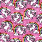 Unicorn in Clouds & Rainbow in Pink Color Cotton Poplin Fabric by Rose & Hubble